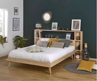 Lit euphor avec tête de lit bois naturel