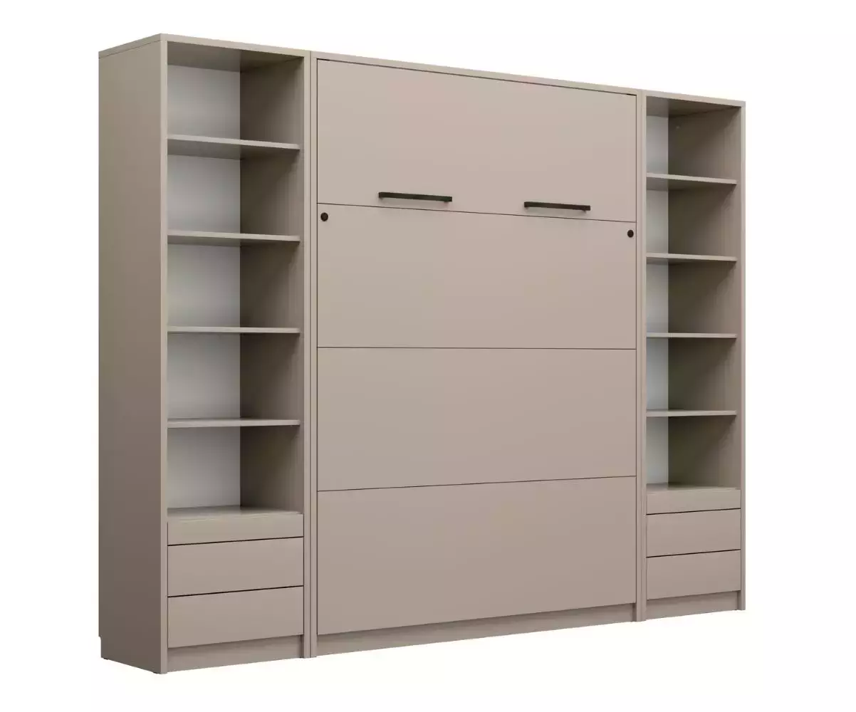 Lit escamotable Sélène fermé avec bureau taupe