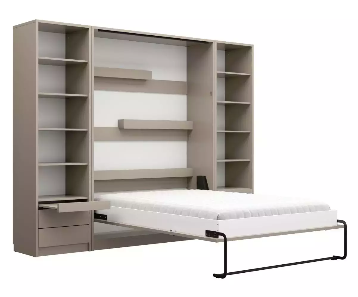 Lit escamotable Sélène ouvert avec bureau taupe