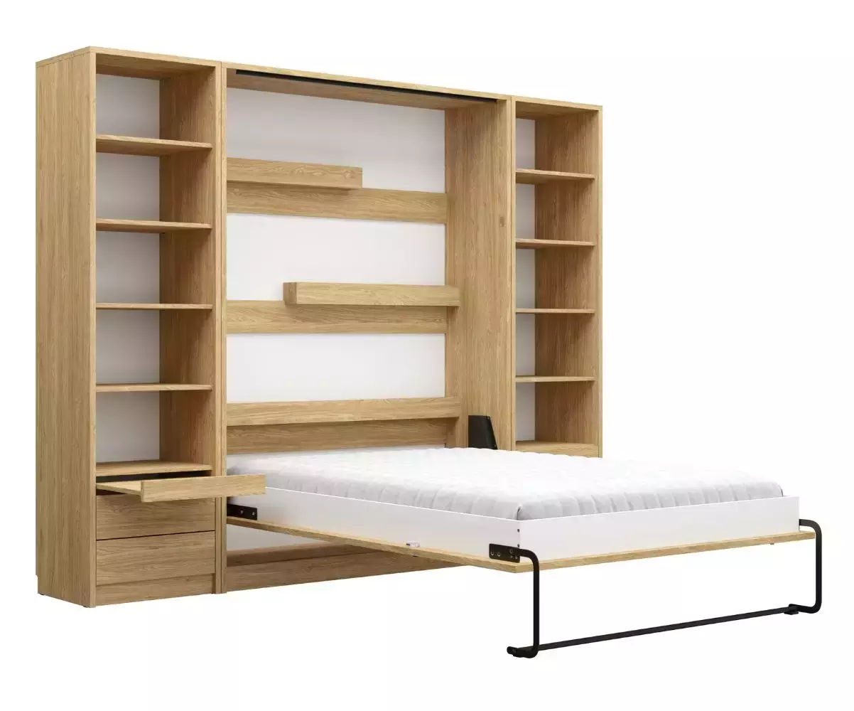 Lit escamotable Sélène ouvert avec bureau chêne clair