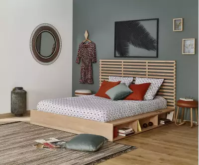 Lit 2 places en hêtre avec tête de lit