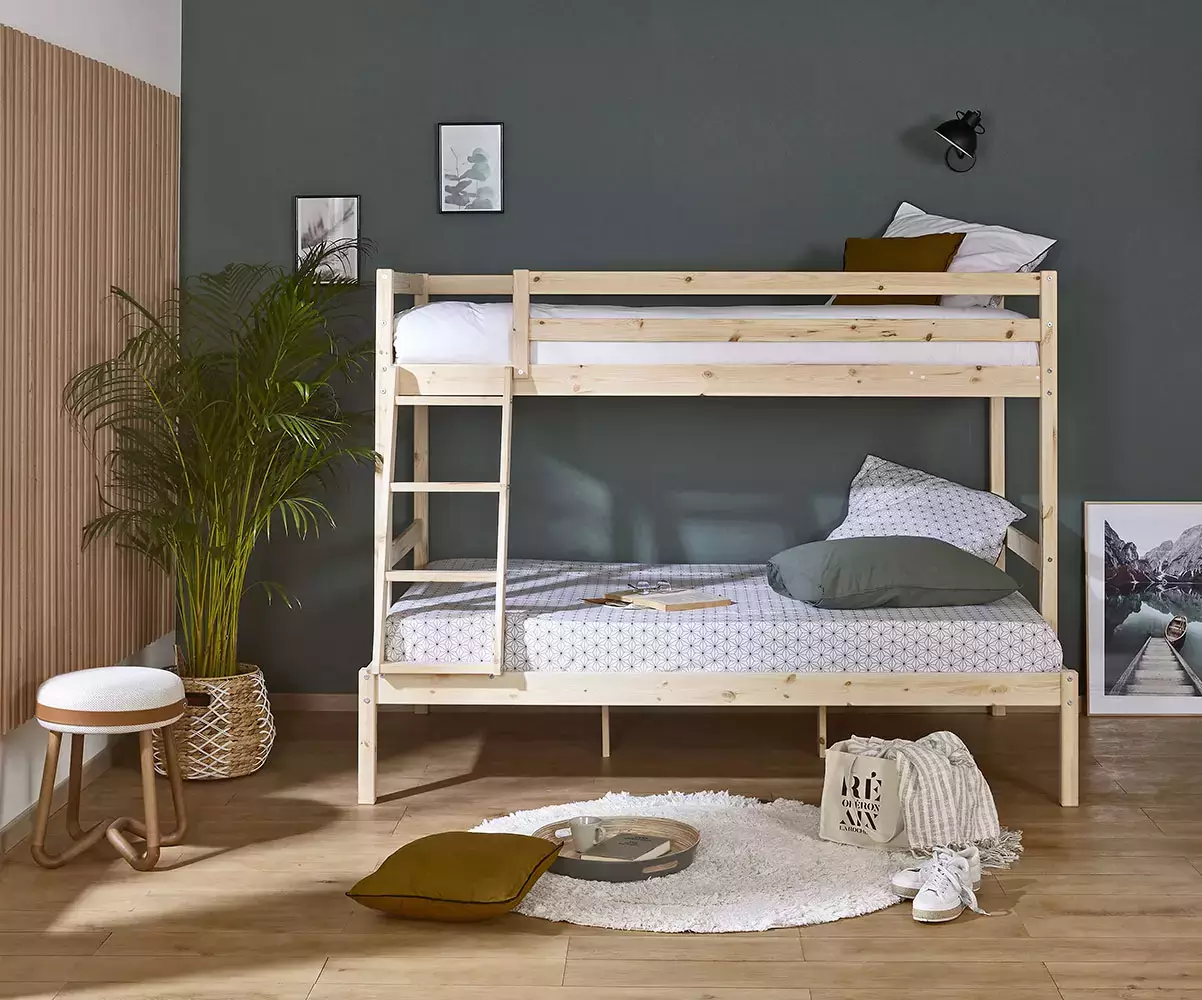 Lit superposé Nazaré bois naturel avec matelas