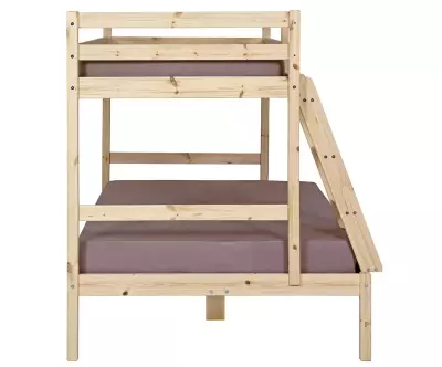 Côté avec échelle du lit superposé Nazaré bois naturel avec matelas