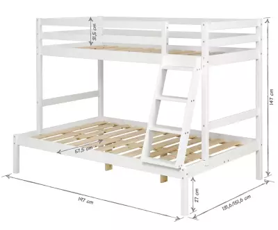 Dimensions du lit superposé Nazaré avec matelas