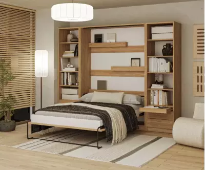 Lit escamotable Sélène avec rangements ouvert chêne clair