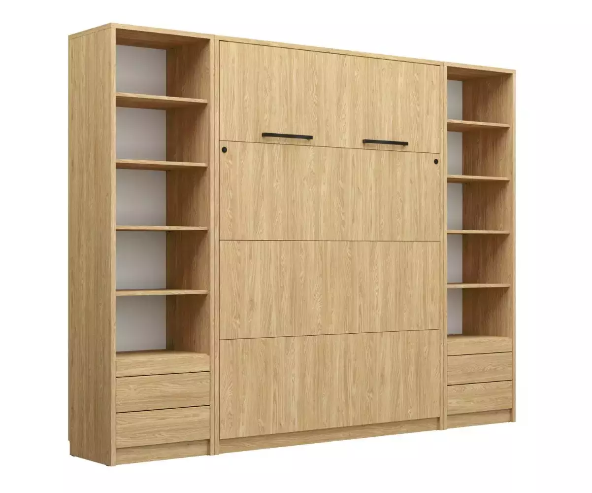 Lit escamotable Sélène fermé avec bureau chêne clair