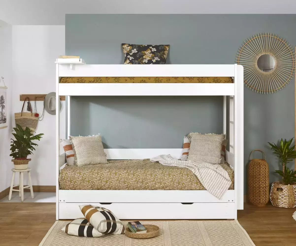 Lit superposé gigogne blanc Lakota de face avec matelas