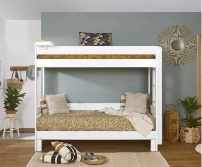 Lit superposé gigogne blanc Lakota sans tiroir avec matelas