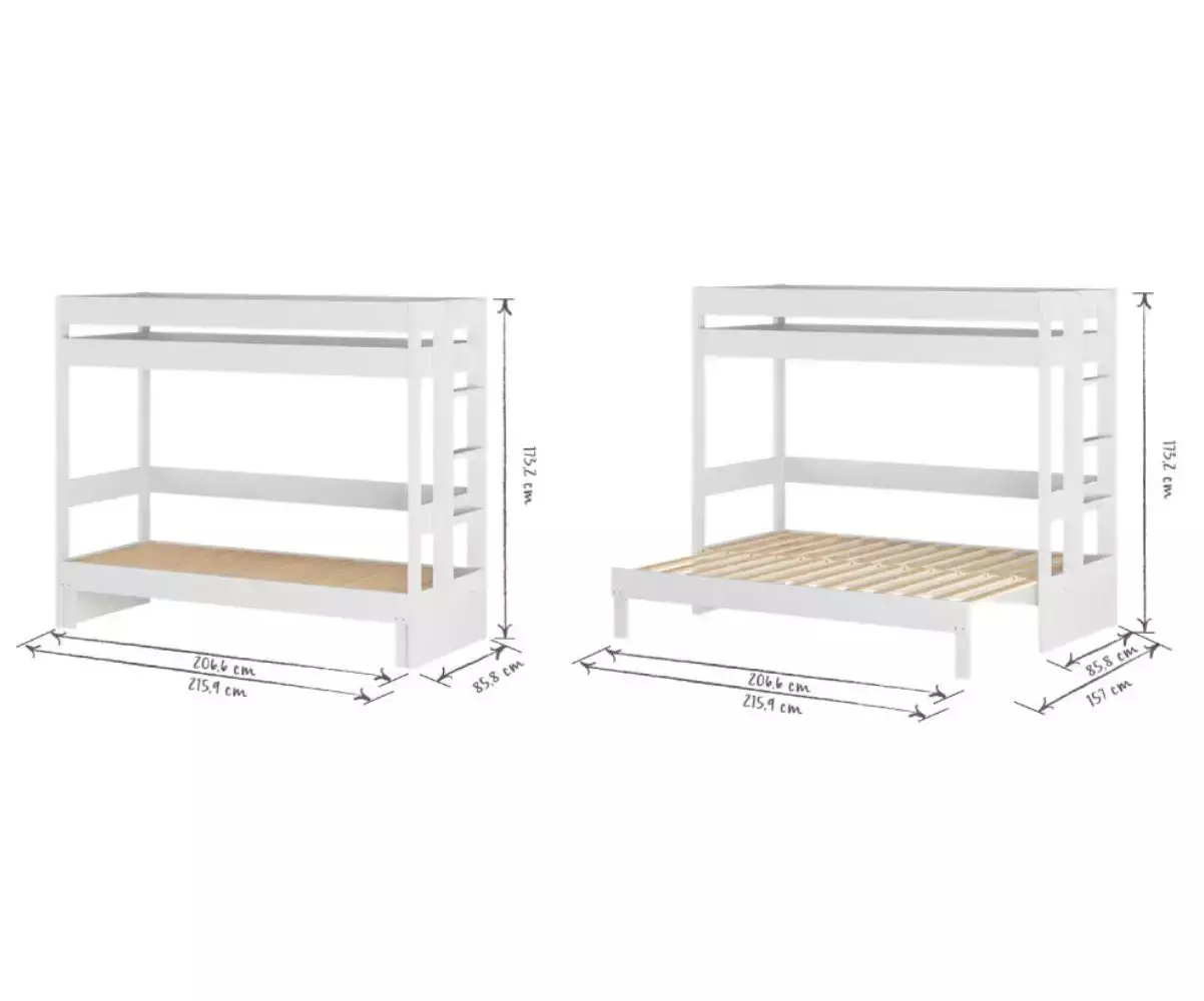 Lit superposé gigogne blanc Lakota dimensions ouvert