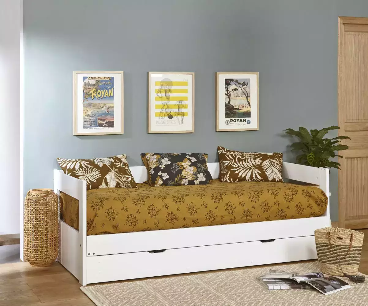 Lit gigogne Lakota blanc fermé avec matelas