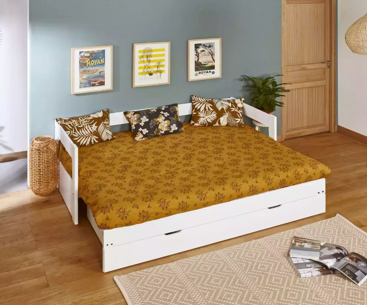Lit gigogne Lakota blanc 2 places avec matelas
