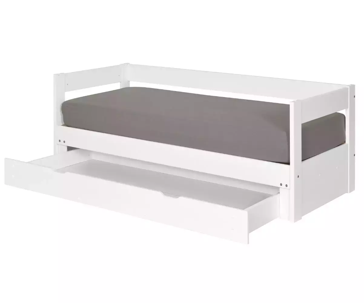 Lit gigogne Lakota blanc 80x200 tiroir ouvert avec matelas