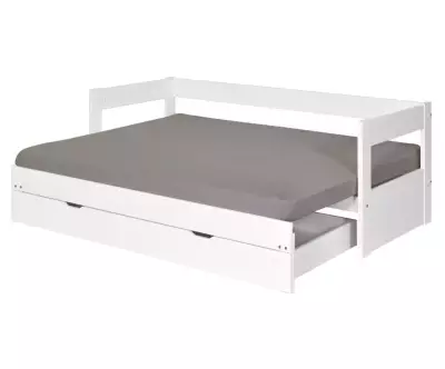 Lit gigogne Lakota blanc 80x200 ouvert avec matelas