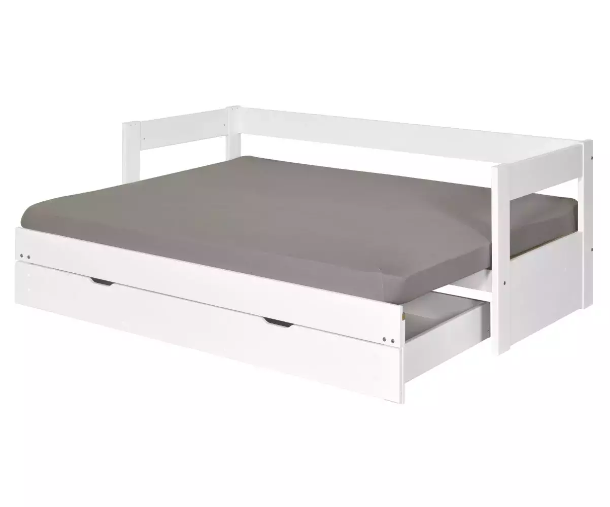 Lit gigogne Lakota blanc 80x200 ouvert avec matelas