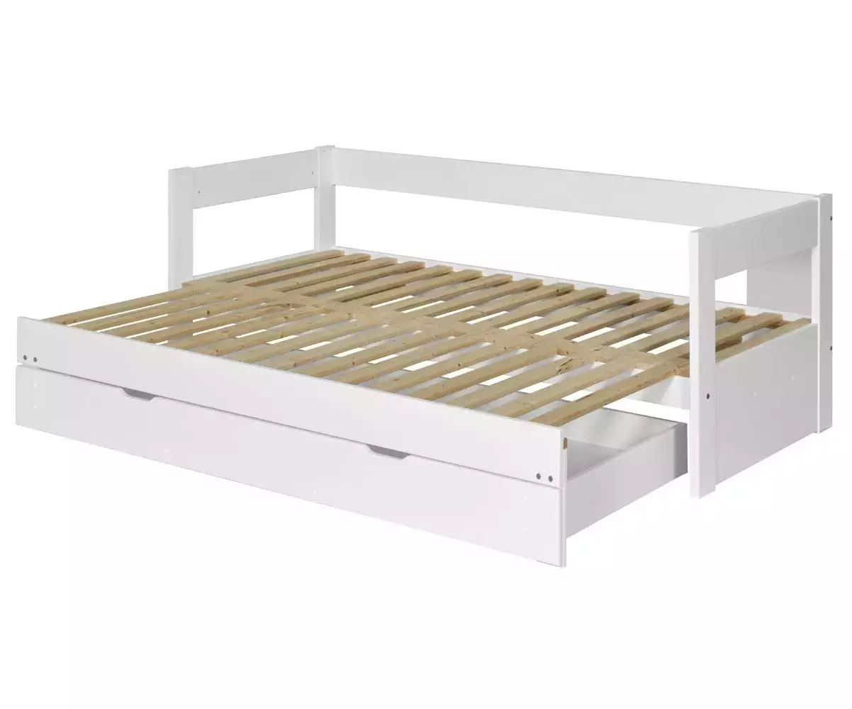 Lit gigogne Lakota blanc 80x200 déplié avec matelas