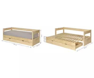 Lit gigogne Lakota bois dimension ouverts
