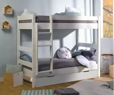 Pack Lit Superposé Iris Blanc avec 3 Matelas et sommier gigogne blanc