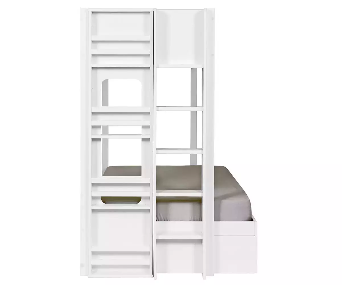 Lit superposé Chinook blanc avec étagère design incluse