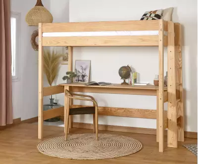 Lit mezzanine Donnell bois (bureau en option)