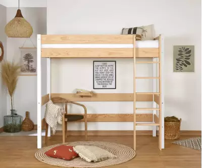 Lit mezzanine Douglas bois et blanc en pin massif