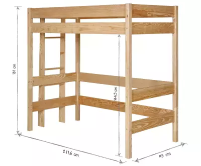 Dimensions lit mezzanine Donnell bois massif