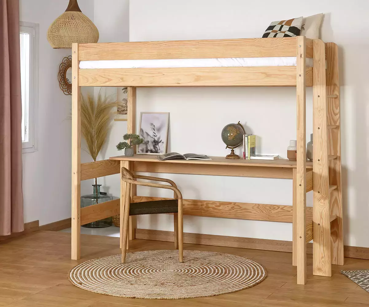 Lit mezzanine Donnell bois (bureau en option)