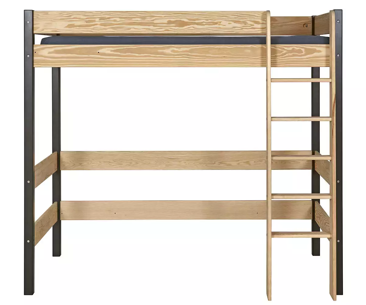 Pack lit mezzanine Douglas noir et bois avec échelle réversible