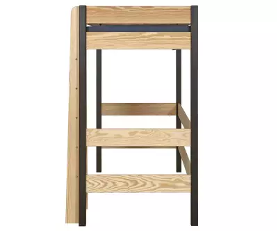 Pack lit mezzanine Douglas noir et bois avec échelle sur le devant du de côté