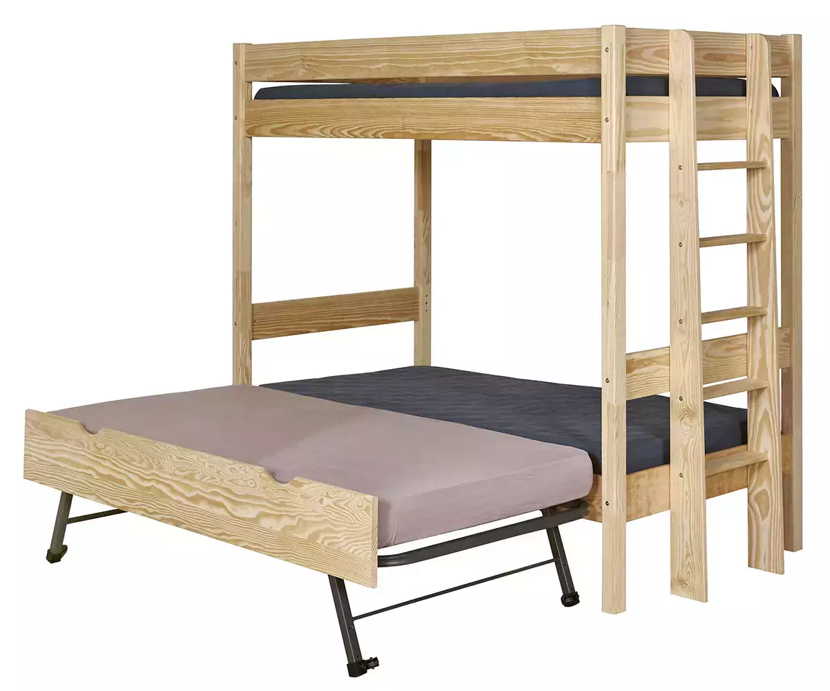 Lit superposé Donnell bois avec sommier gigogne ouvert
