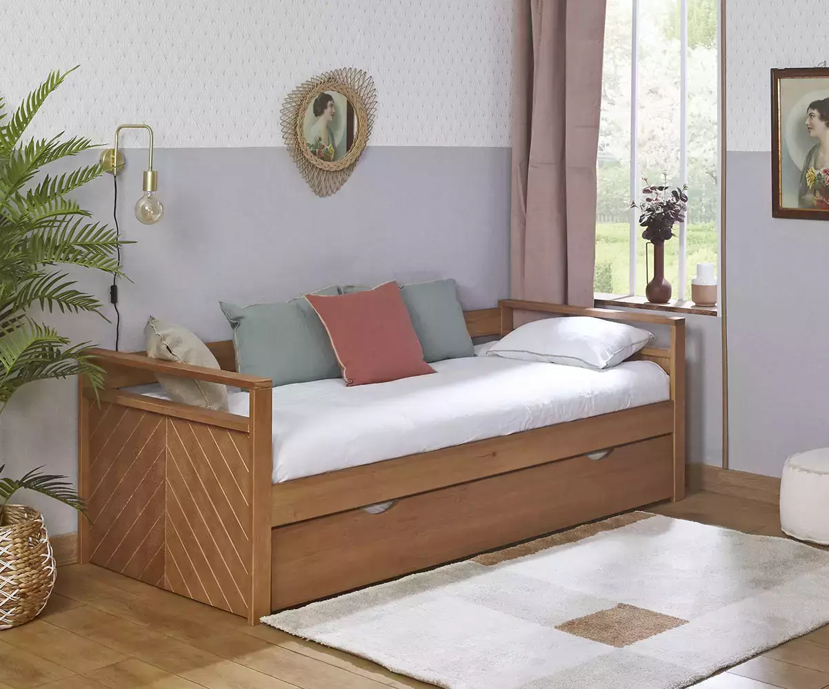Lit banquette gigogne Ponant avec détail chevron