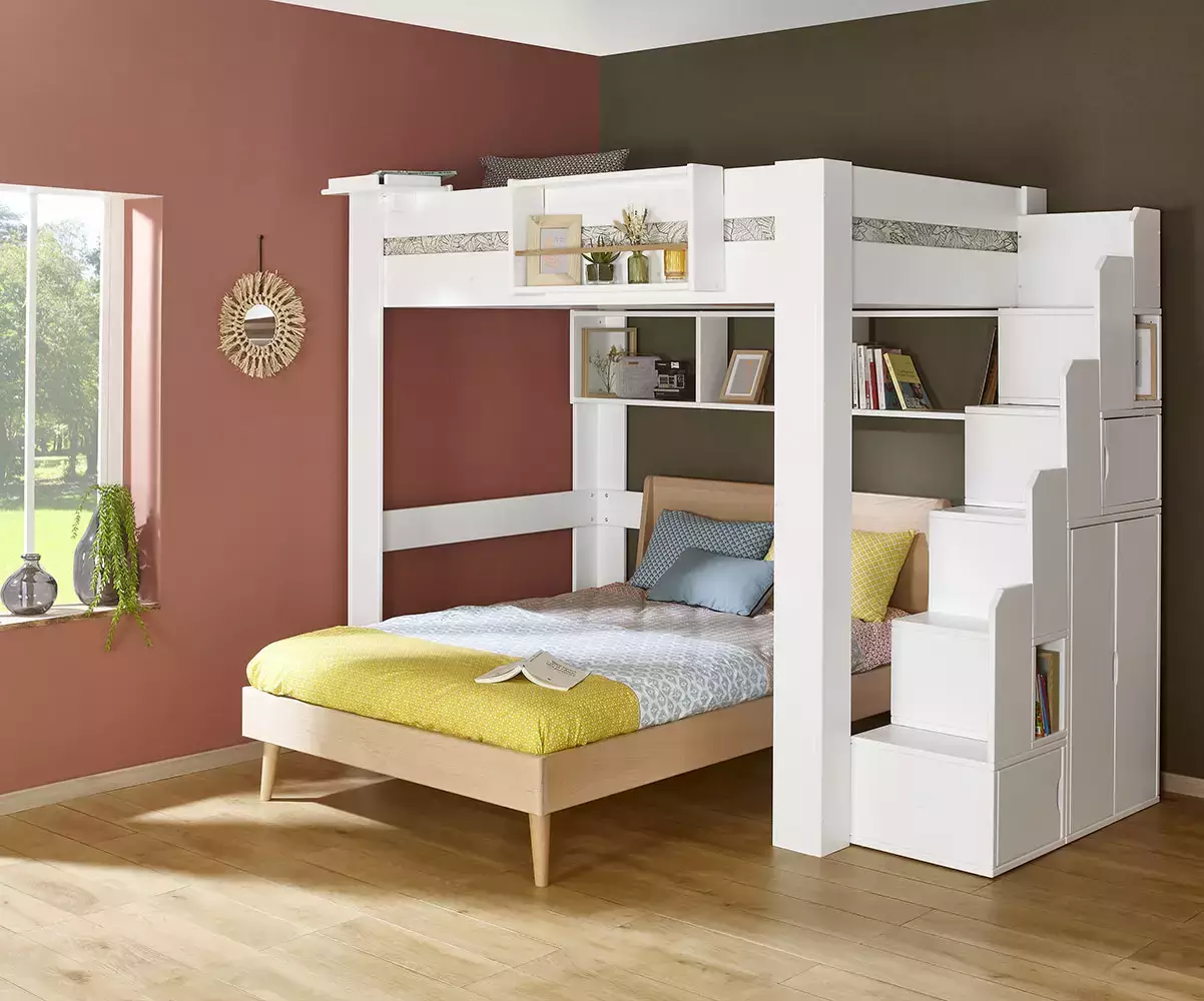 Lit mezzanine blanc avec lit Riddel en option