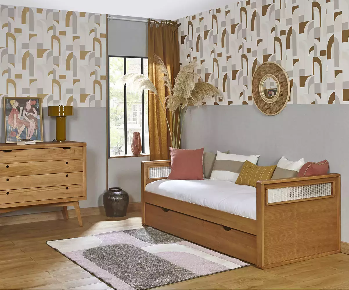 Lit banquette adulte Levant tête et pied de lit cannage avec matelas