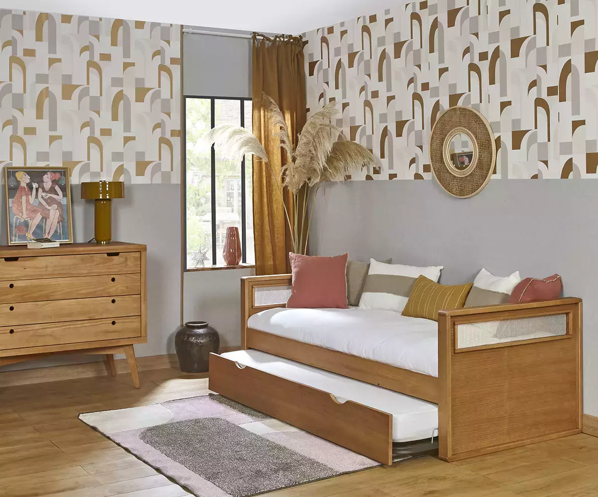 Lit gigogne banquette adulte Levant tiroir ouvert avec matelas