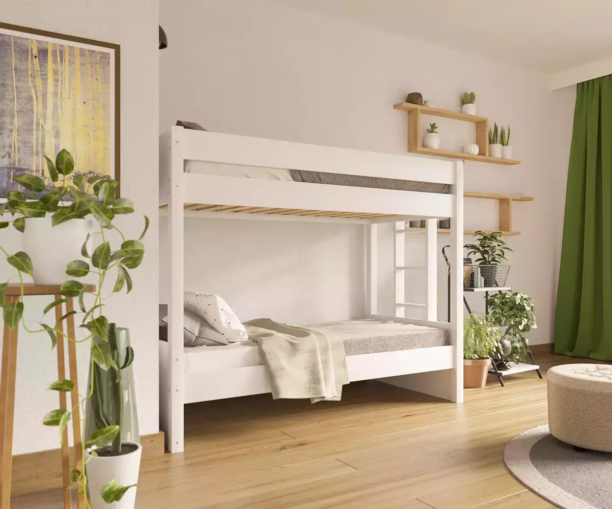 Lit superposé adulte Kupa blanc échelle positionnable avec matelas
