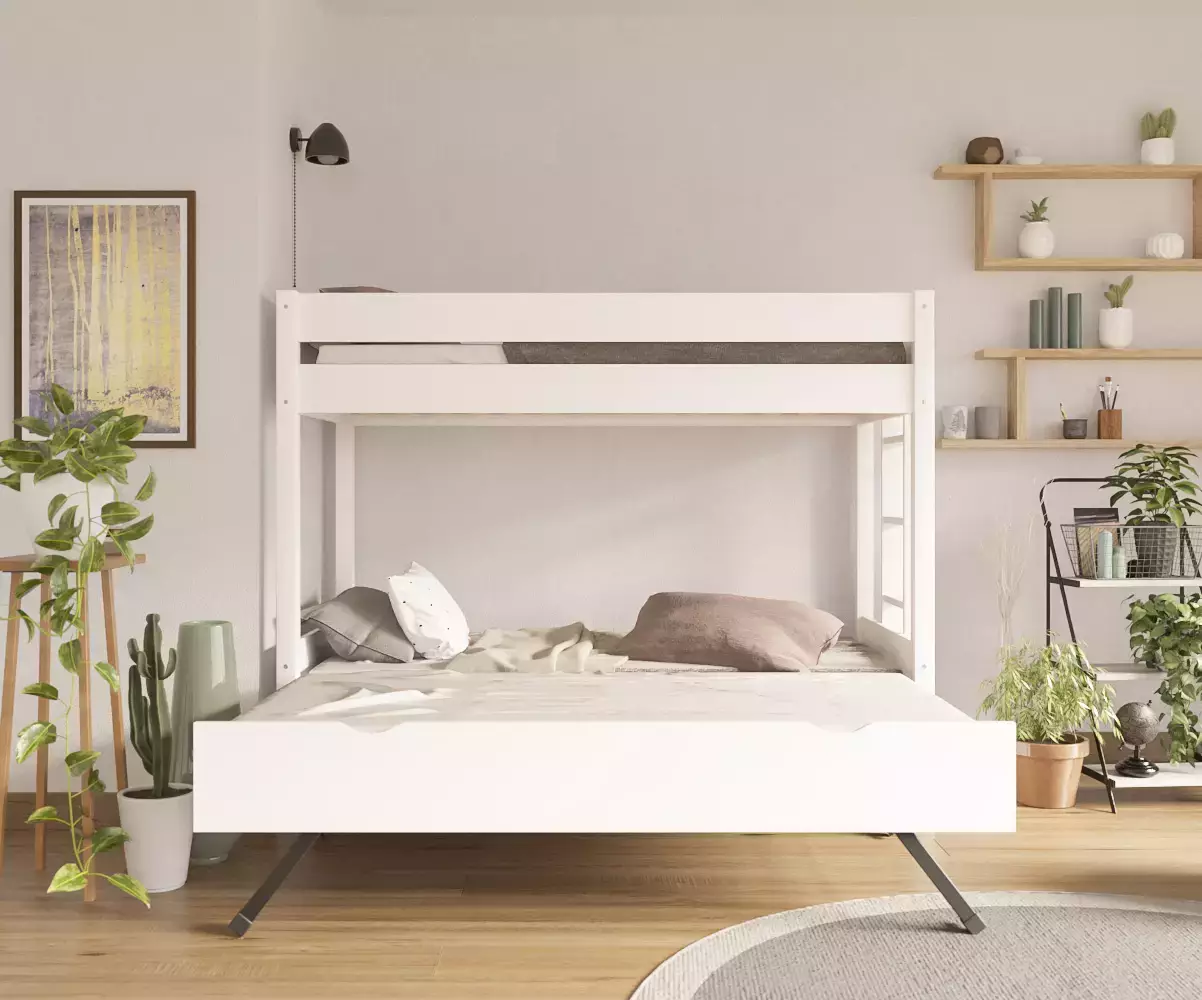 Lit superposé gigogne adulte Kupa blanc 3 couchages