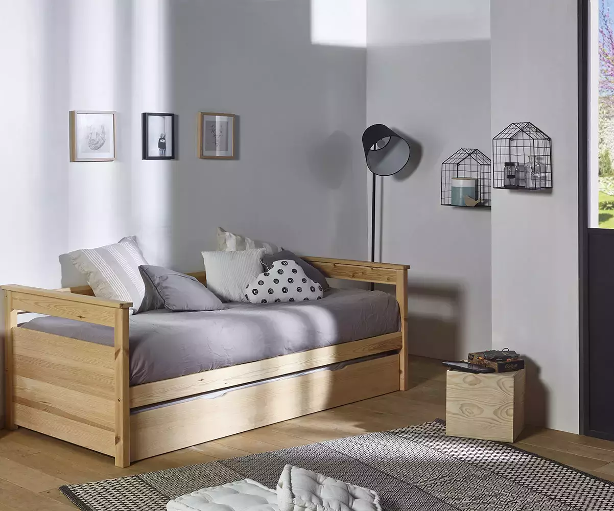 Lit gigogne banquette bois naturel Nuage