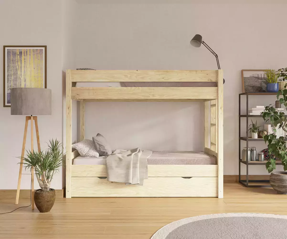 Lit superposé gigogne adulte Kupa bois avec matelas