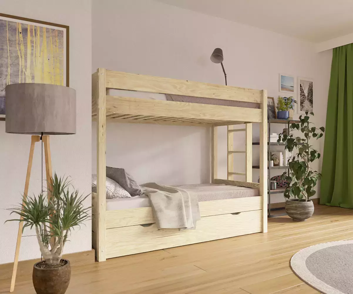 Lit superposé gigogne adulte Kupa bois positionnable avec matelas