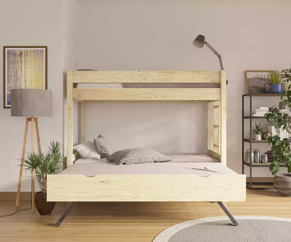 Lit superposé gigogne adulte Kupa bois 3 couchages avec matelas