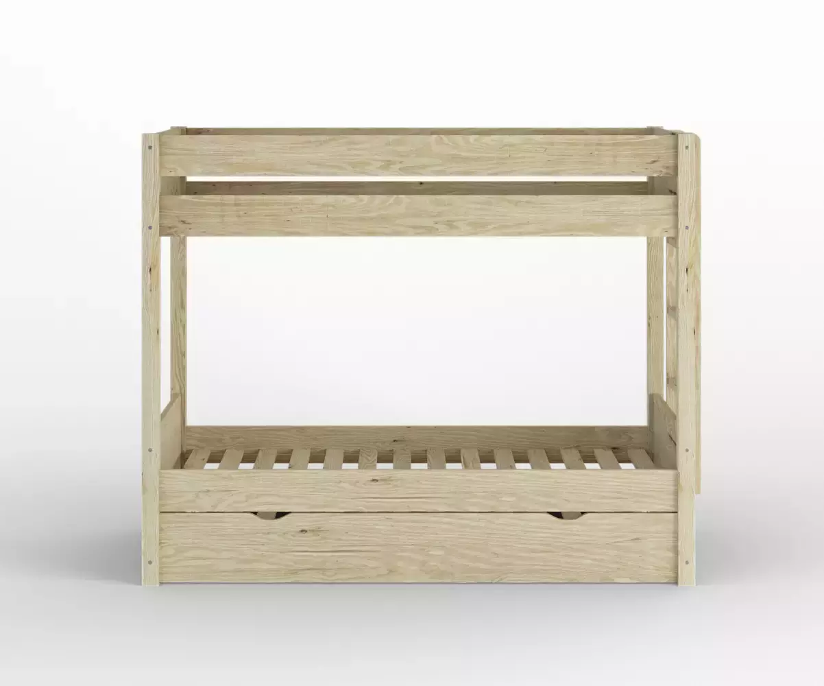 Lit superposé gigogne adulte Kupa bois vue de face avec matelas
