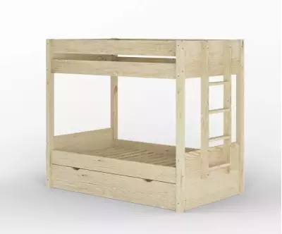 Lit superposé gigogne adulte Kupa bois vue de 3/4 avec matelas