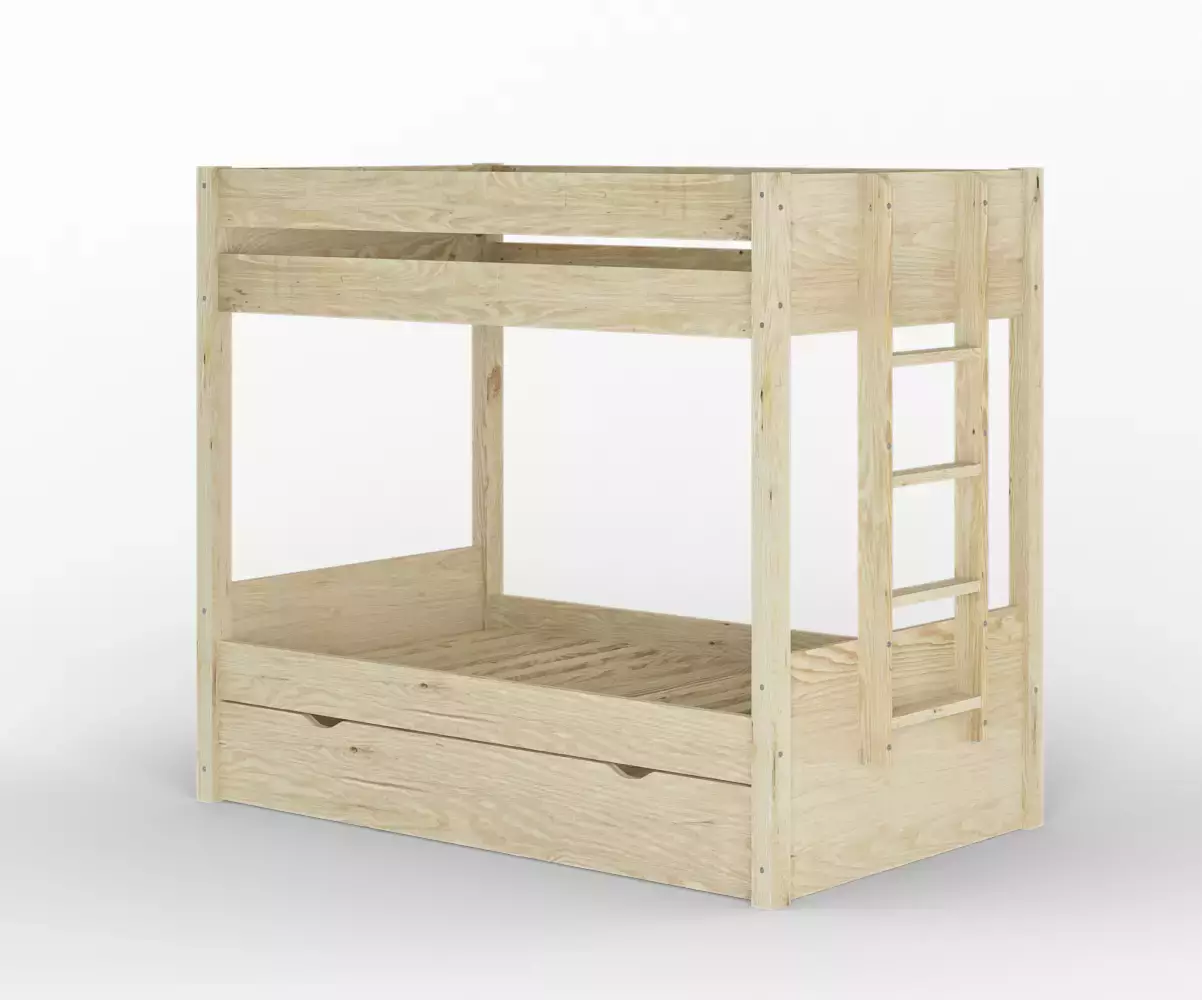 Lit superposé gigogne adulte Kupa bois vue de 3/4 avec matelas