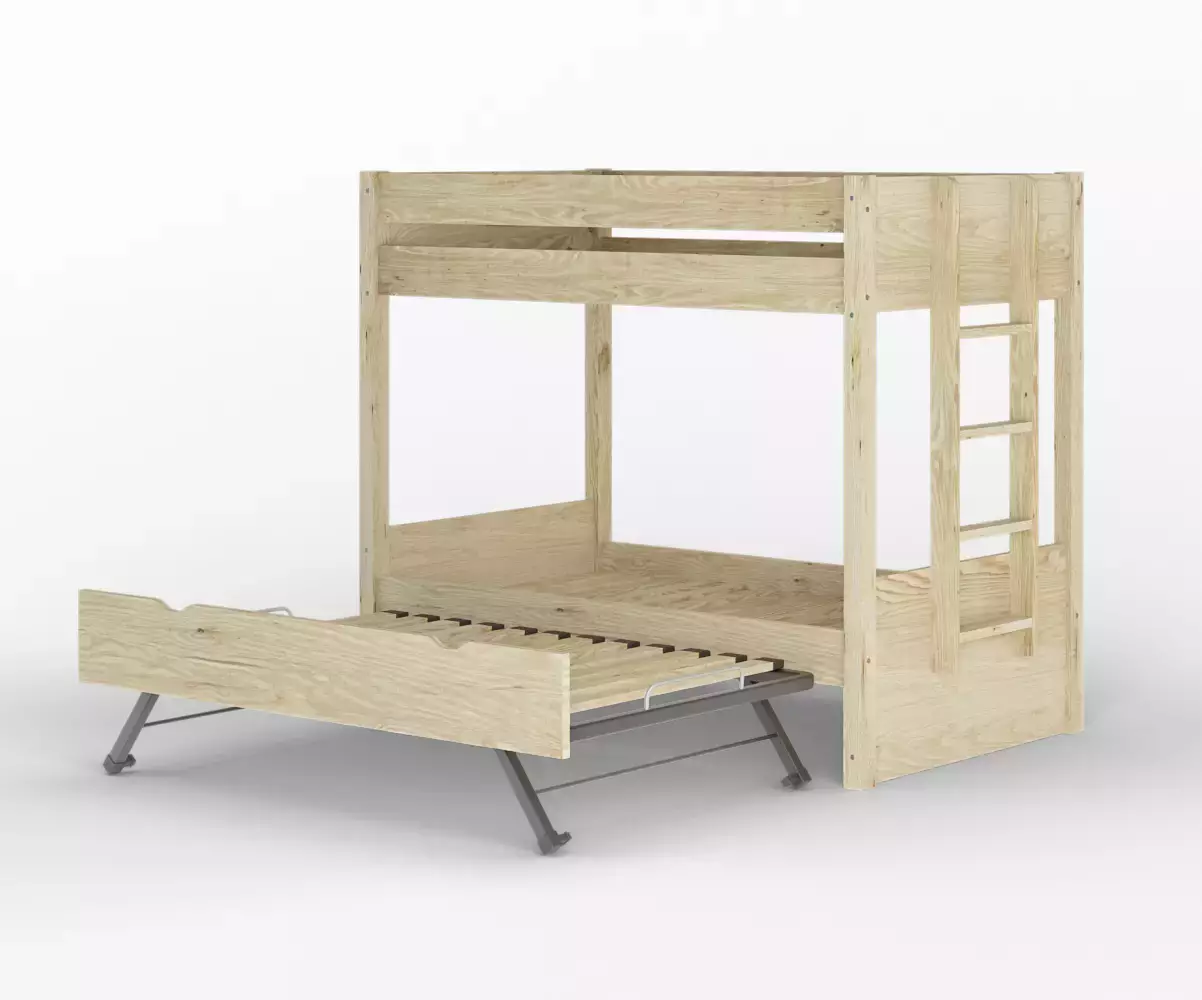 Lit superposé gigogne adulte Kupa bois ouvert avec matelas