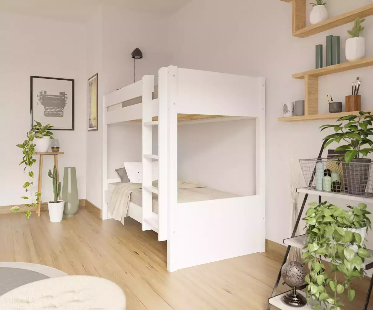 Lit superposé adulte Javari blanc 90x190 avec matelas