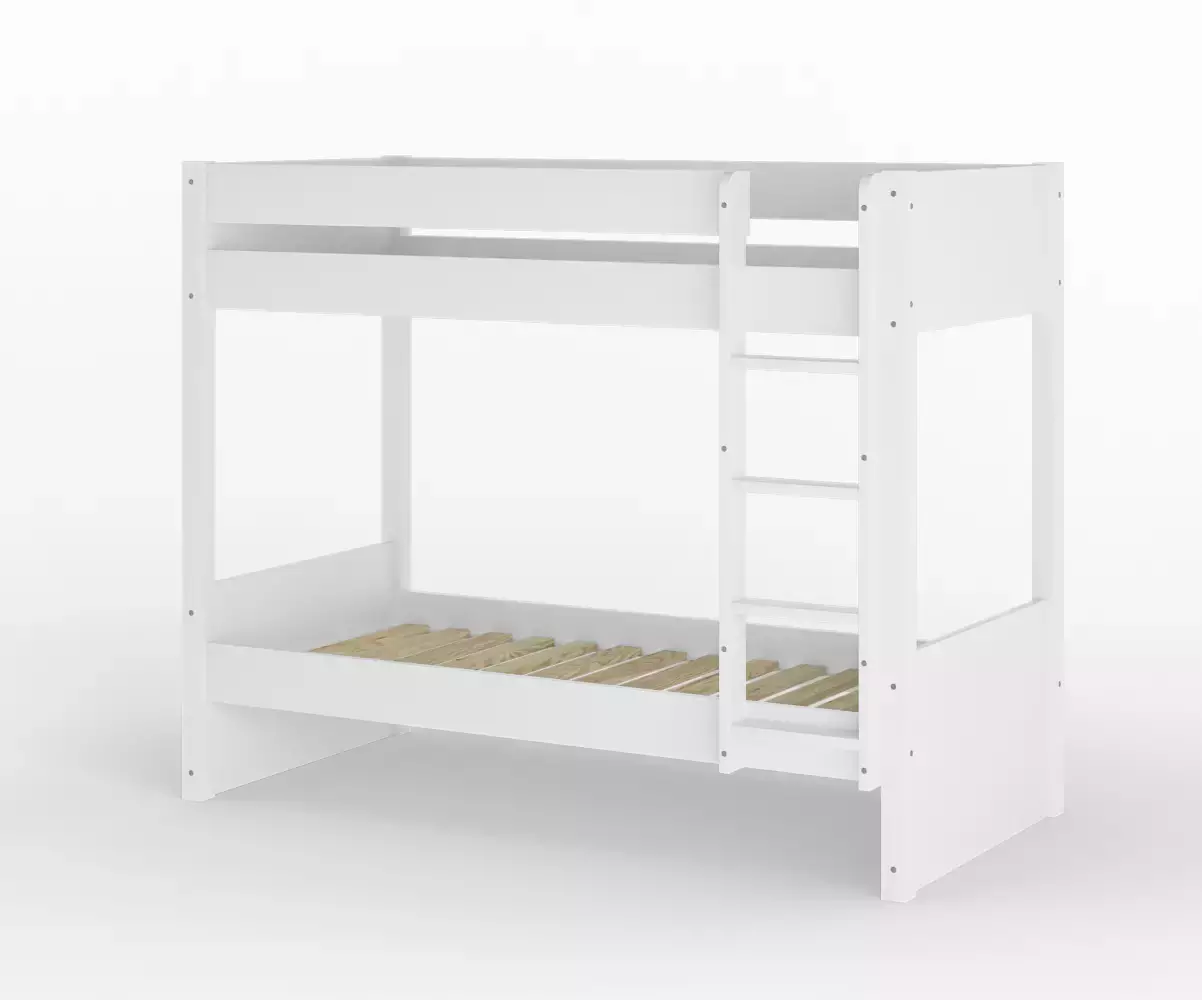 Lit superposé adulte Javari blanc vue de 3/4 avec matelas