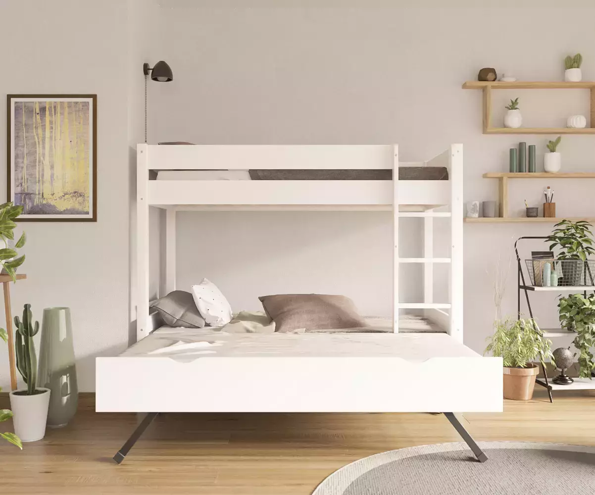 Lit superposé gigogne adulte Javari blanc 3 couchages