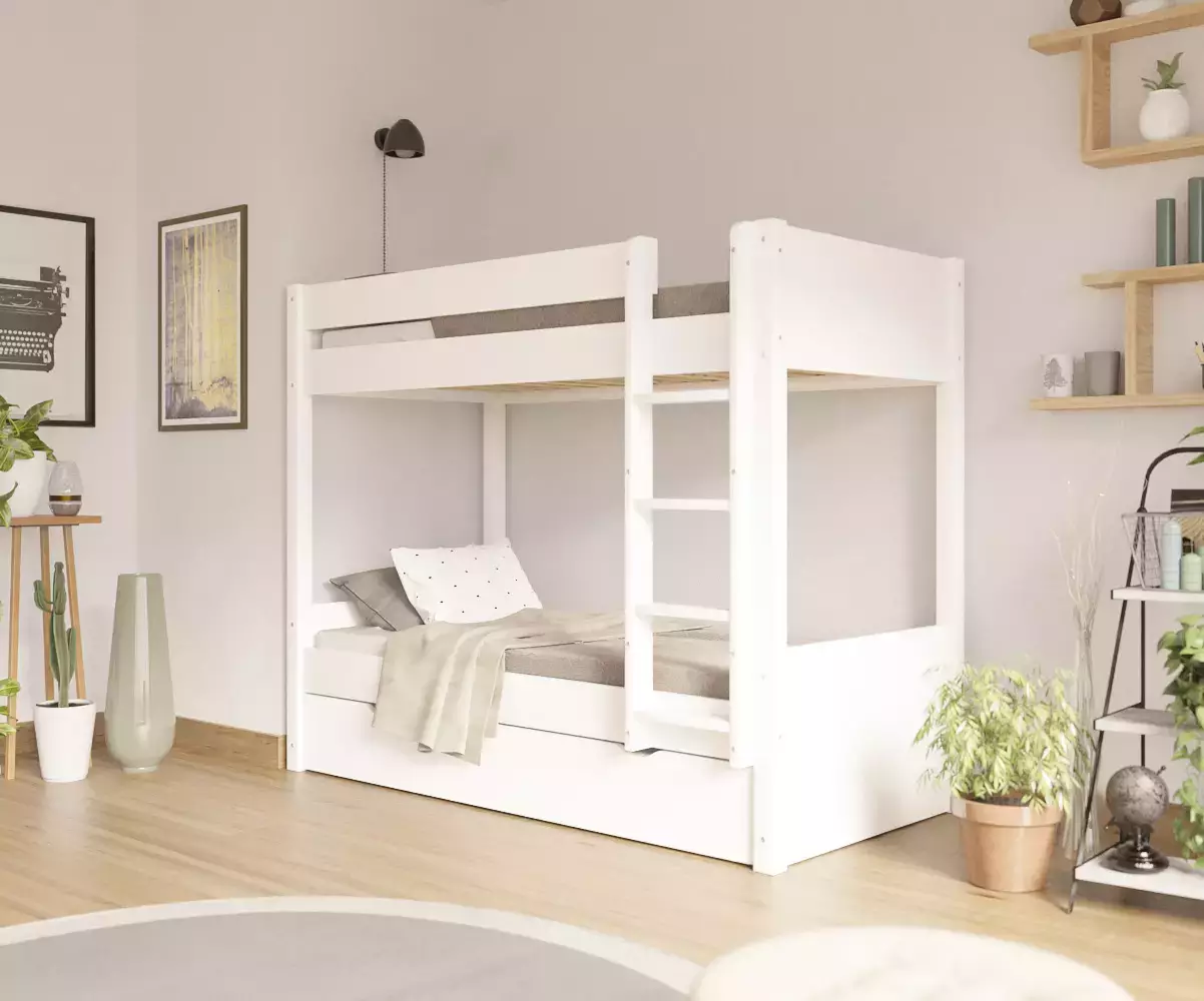 Lit superposé gigogne adulte Javari blanc positionnable avec matelas