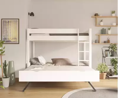 Lit superposé gigogne adulte Javari blanc 3 couchages avec matelas