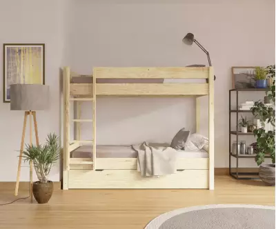 Lit superposé gigogne adulte Javari bois avec matelas