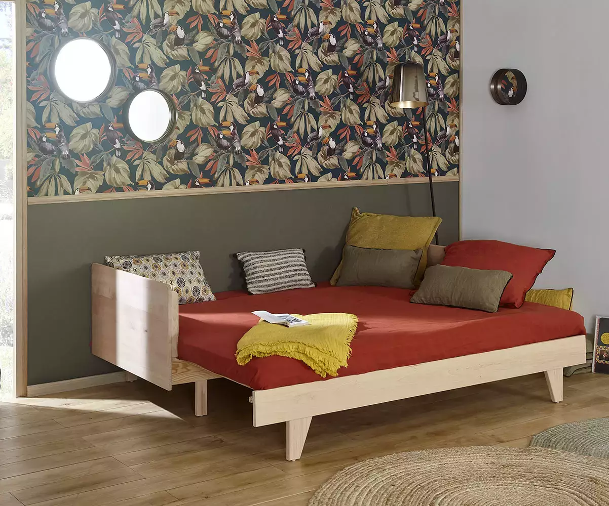 Lit peigne en bois massif avec 2 couchages
